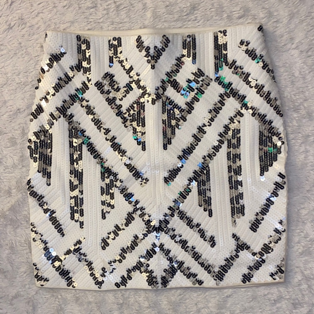 Express Black White and Silver Sequin Mini Skirt